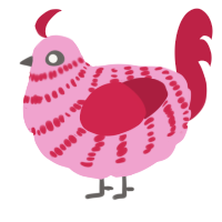 A pink and crimson chicken with a bar pattern