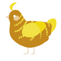 A ochre and yellow chicken with a half-bar pattern