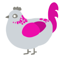 A mist and fuchsia chicken with a neck-speckle pattern