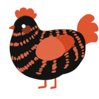 A black and vermilion chicken with a bar pattern