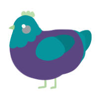 A overcast and teal chicken with a head pattern