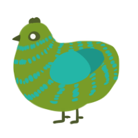 A chartreuse and turquoise chicken with a bar pattern