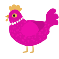 A fuchsia chicken with a speckle pattern