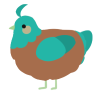 A brown and turquoise chicken with a head pattern