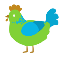 EuxDeux, a grass and cerulean chicken with a neck-speckle pattern