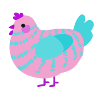 A pink and aqua chicken with a bar pattern