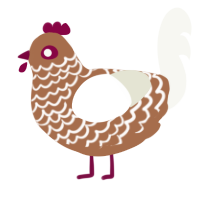 A brown and white chicken with a lace pattern