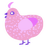 Baby, a pink and lavender chicken with a speckle pattern