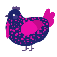 Chickenrilly, a navy and fuchsia chicken with a speckle pattern