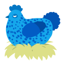 A sky and ultramarine chicken with a speckle pattern