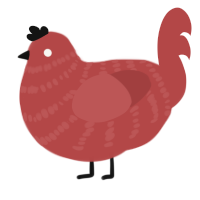 A red chicken with a bar pattern
