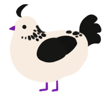 A cream and black chicken with a neck-speckle pattern