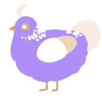 A lilac and cream chicken with a neck-speckle pattern