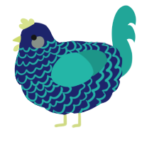 A navy and turquoise chicken with a lace pattern