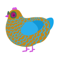 A ochre and sky chicken with a lace pattern