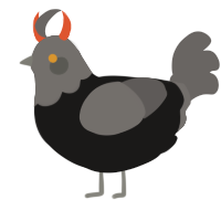 A sable and grey chicken with a head pattern