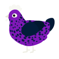 paraplegic, a violet and tumblr chicken with a speckle pattern