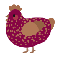 A maroon and brown chicken with a speckle pattern