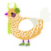 A honey and white chicken with a lace pattern