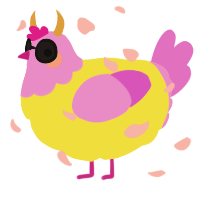 A yellow and orchid chicken with a head pattern