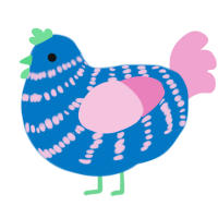 Candy Drop, a sapphire and pink chicken with a bar pattern