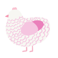 A white and pink chicken with a lace pattern