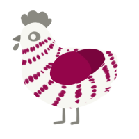 A white and maroon chicken with a bar pattern