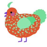 A vermilion and spring chicken with a speckle pattern