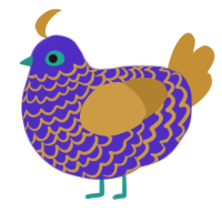 A indigo and gold chicken with a lace pattern