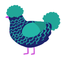 A navy and turquoise chicken with a lace pattern