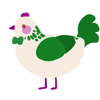 A cream and leaf chicken with a neck-speckle pattern