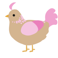 A beige and pink chicken with a neck-speckle pattern