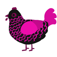 A black and fuchsia chicken with a lace pattern