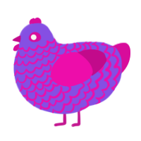 A blurple and fuchsia chicken with a lace pattern