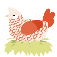 A cream and vermilion chicken with a lace pattern