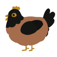A brown and black chicken with a head pattern