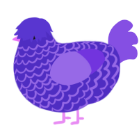 Spinch, a indigo and blurple chicken with a lace pattern