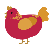 A crimson and orange chicken with a neck-speckle pattern