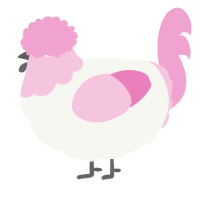 A white and pink chicken with a head pattern