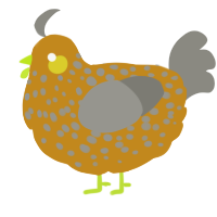 A ochre and ash chicken with a speckle pattern