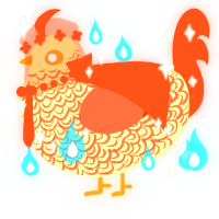 A lemon and vermilion chicken with a double-lace pattern