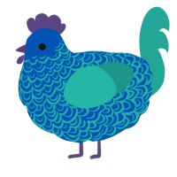 A ultramarine and turquoise chicken with a double-lace pattern
