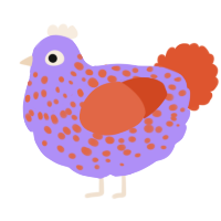 A lilac and vermilion chicken with a speckle pattern