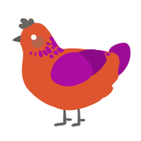 A vermilion and plum chicken with a neck-speckle pattern
