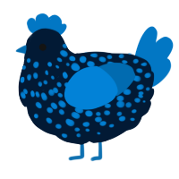 A tumblr and sapphire chicken with a speckle pattern