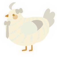 A cream and mist chicken with a bar pattern
