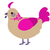 A beige and fuchsia chicken with a neck-speckle pattern