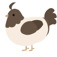 A cream and bark chicken with a head pattern