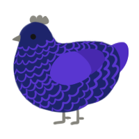 blueberry, a navy and indigo chicken with a lace pattern