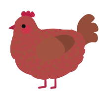 A red and russet chicken with a speckle pattern